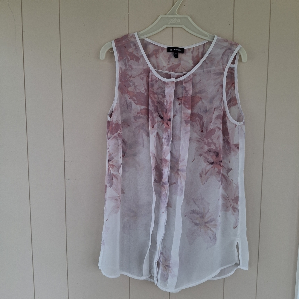Le Chateau Sheer Floral Sleeveless Blouse Fairycore Size M